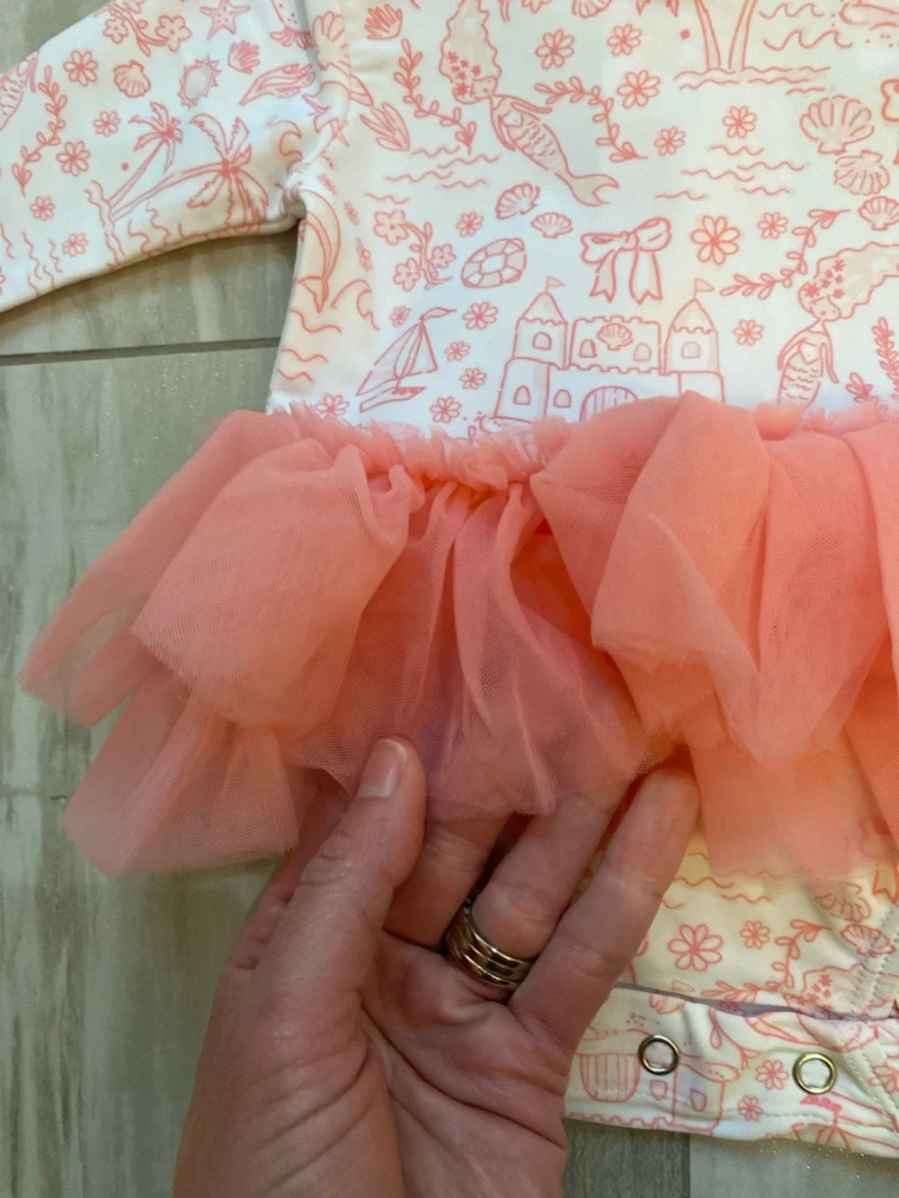 NWT RuffleButts By the Seaside Long Sleeve Rash Guard Tulle Swimsuit Girls 0-3M